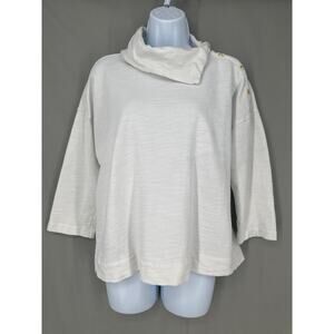 J Jill Top Women Small White Cowl Neck Cozy Lagenlook Flowy Knit Classic Cotton